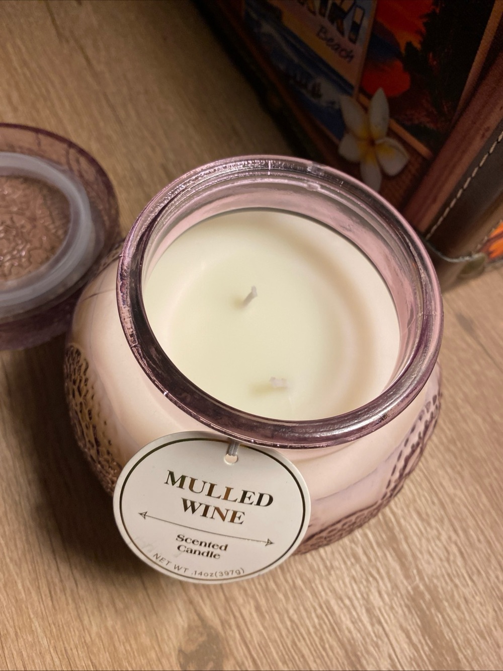 Mulled(Spiced) Wine Candle Lovely Glass Decorative Jar Reclose-Lid 2-Wick/14 Oz - Picture 3 of 6